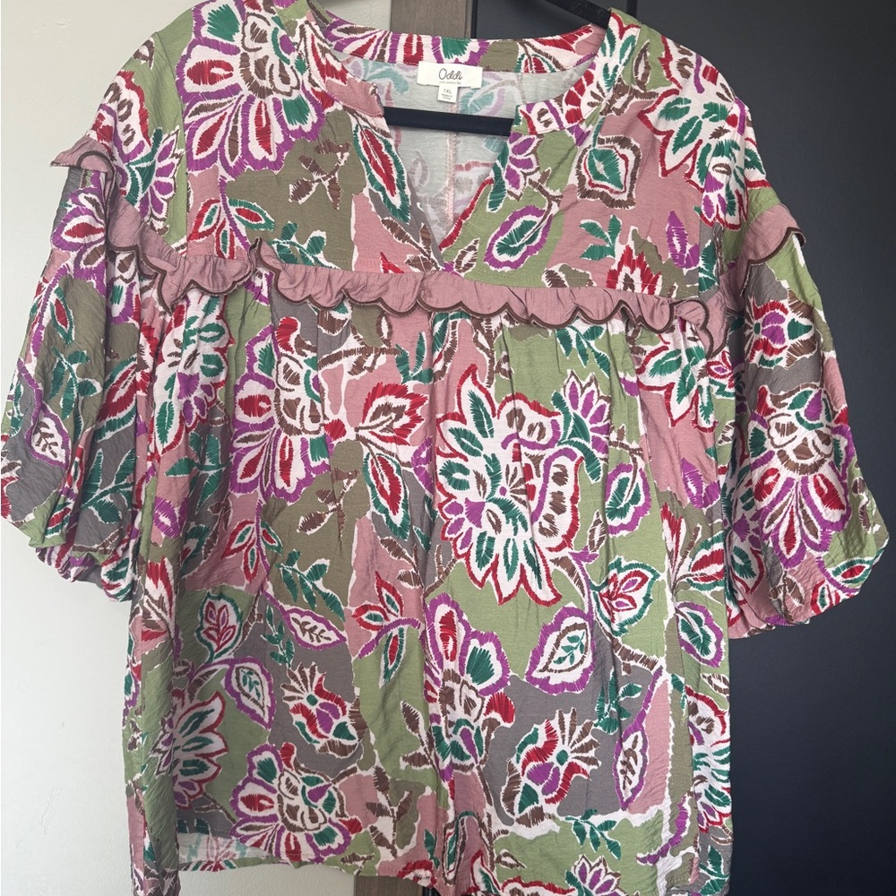 Olive & Lavender Floral Blouse